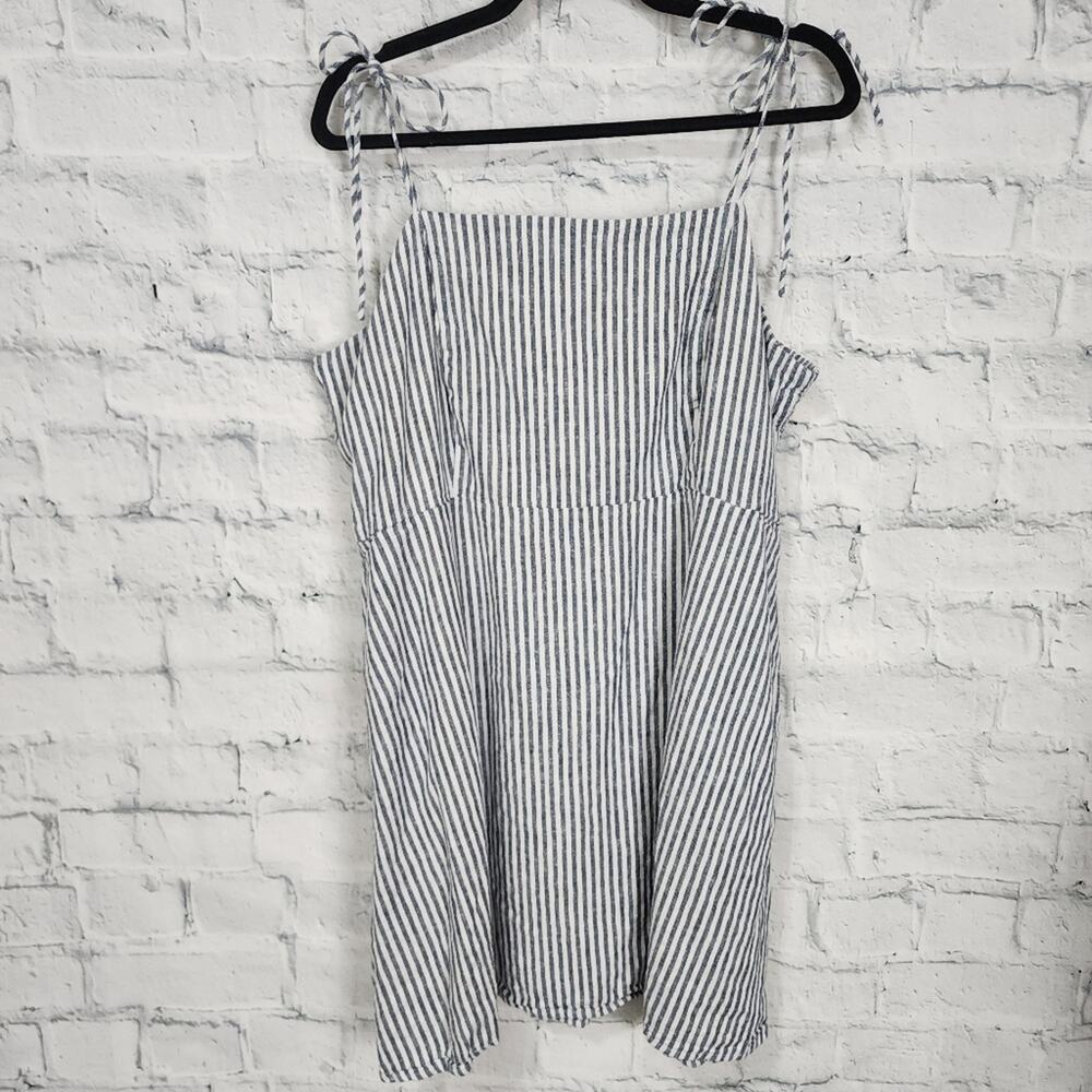 Old navy mini dress Sz XXL stripe sleeveless sundress pockets linen blend A19